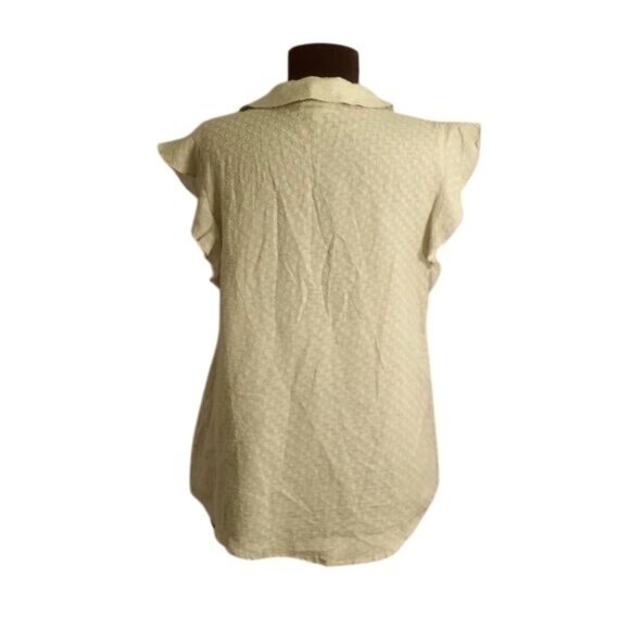 ModCloth L Blouse Womens Green Flutter Sleeve Button Popover Top Textured Fabric - Picture 5 of 12
